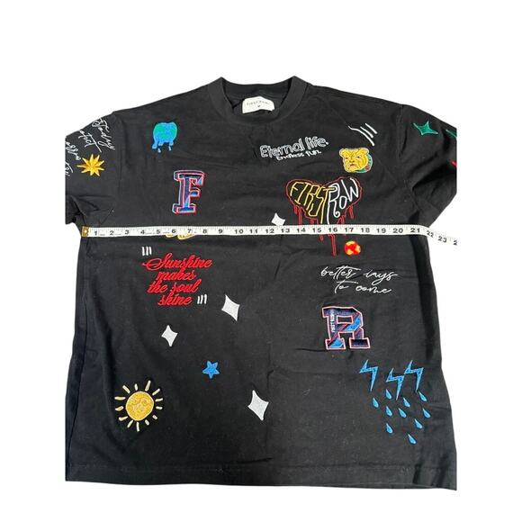 First Row Graphic Embroidered Black T-Shirt Men's Medium - Picture 7 of 8